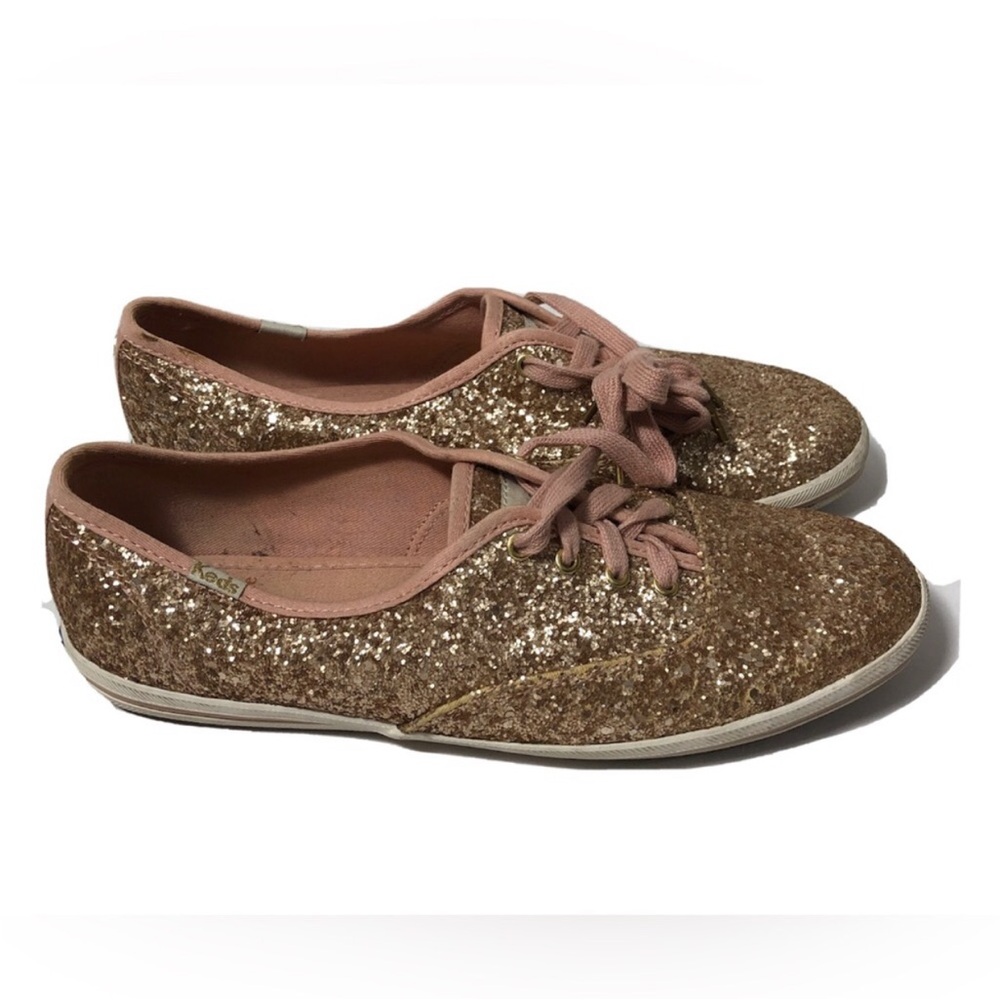 Kate Spade Keds glitter pink and gold lace up sneakers. Size 8. - Picture 1 of 8